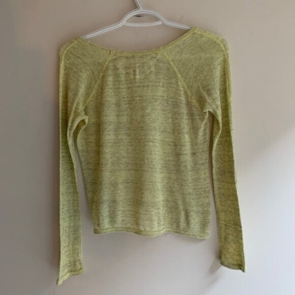 Y2k Aritzia Wilfred Free Knit Top Cropped 2000s Long sleeve Cotton Green Yellow - Picture 14 of 15
